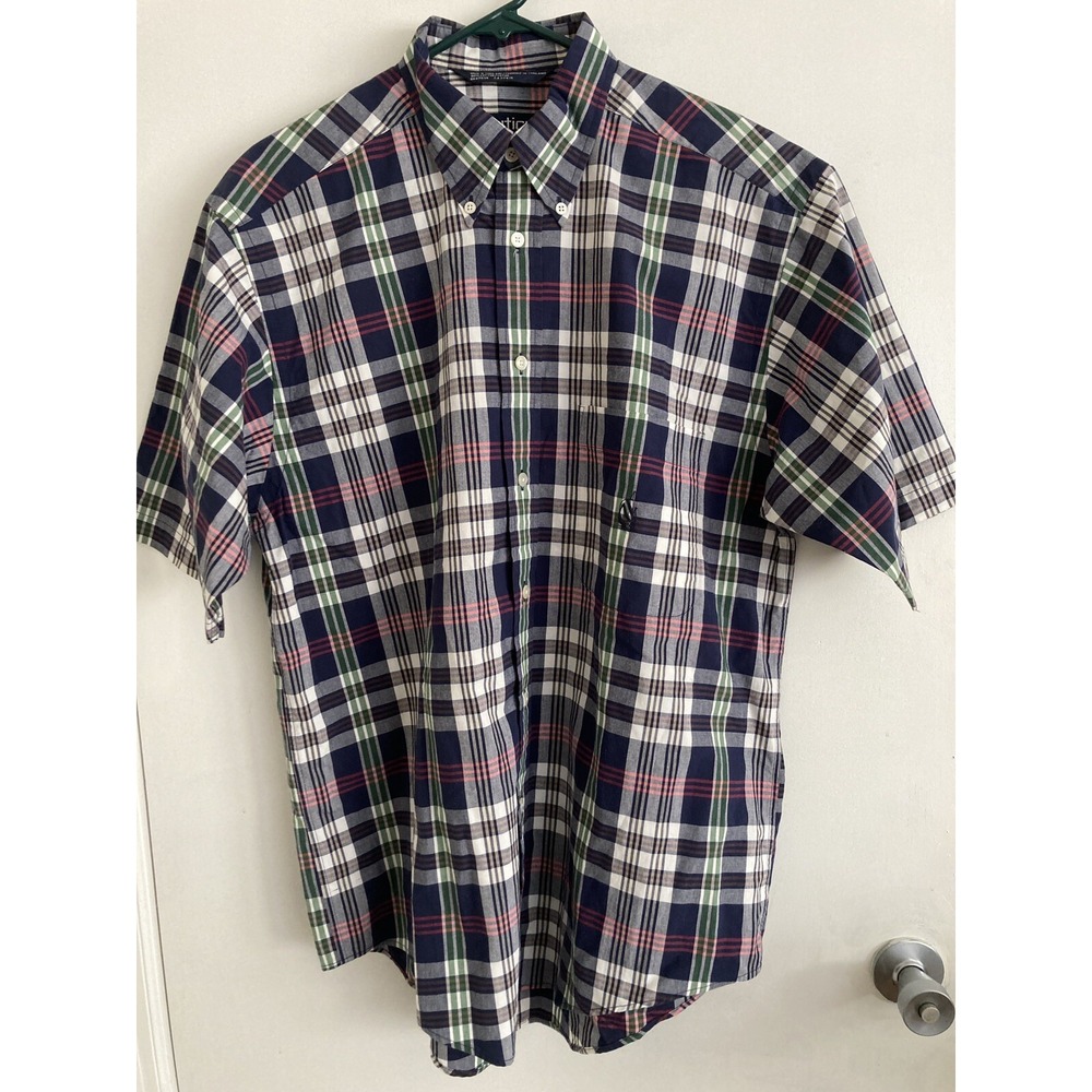 Nautica Men's Shirt Medium Plaid Vintage 90's Button Down Short Sleeve #636